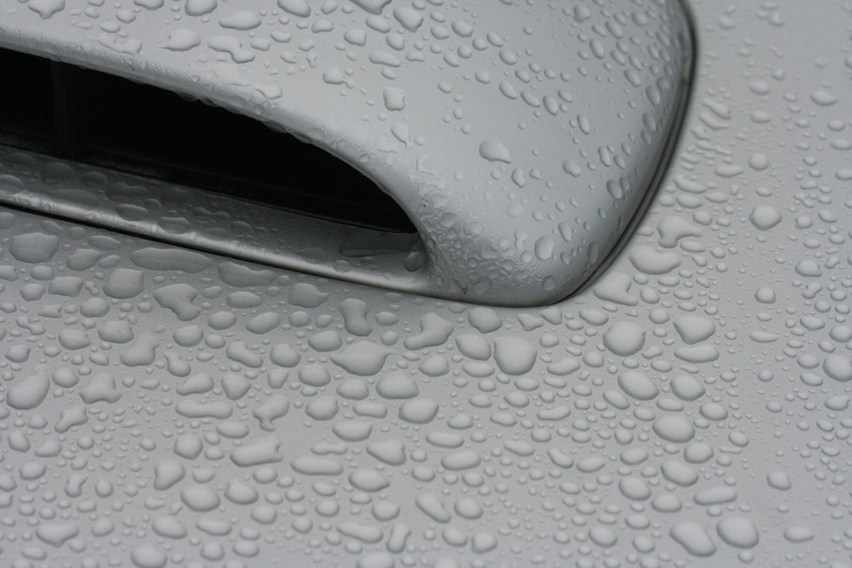 Subaru Impreza air vent covered with rain drops