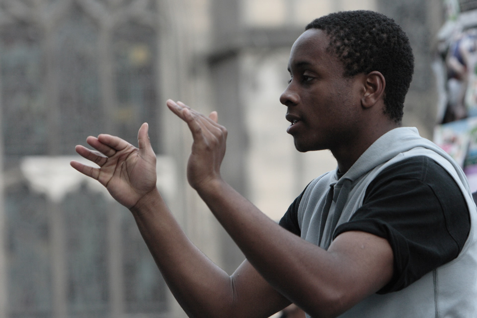 Conductor leading a choir, Edinburgh