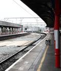 Folding bicycle on railway platform